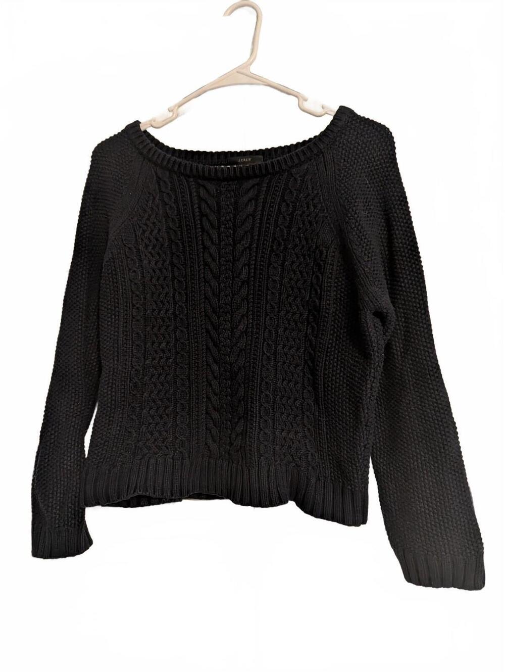 J.Crew Women's S Navy Cotton Chunky Cropped Cable Knit Sweater Dark Academia